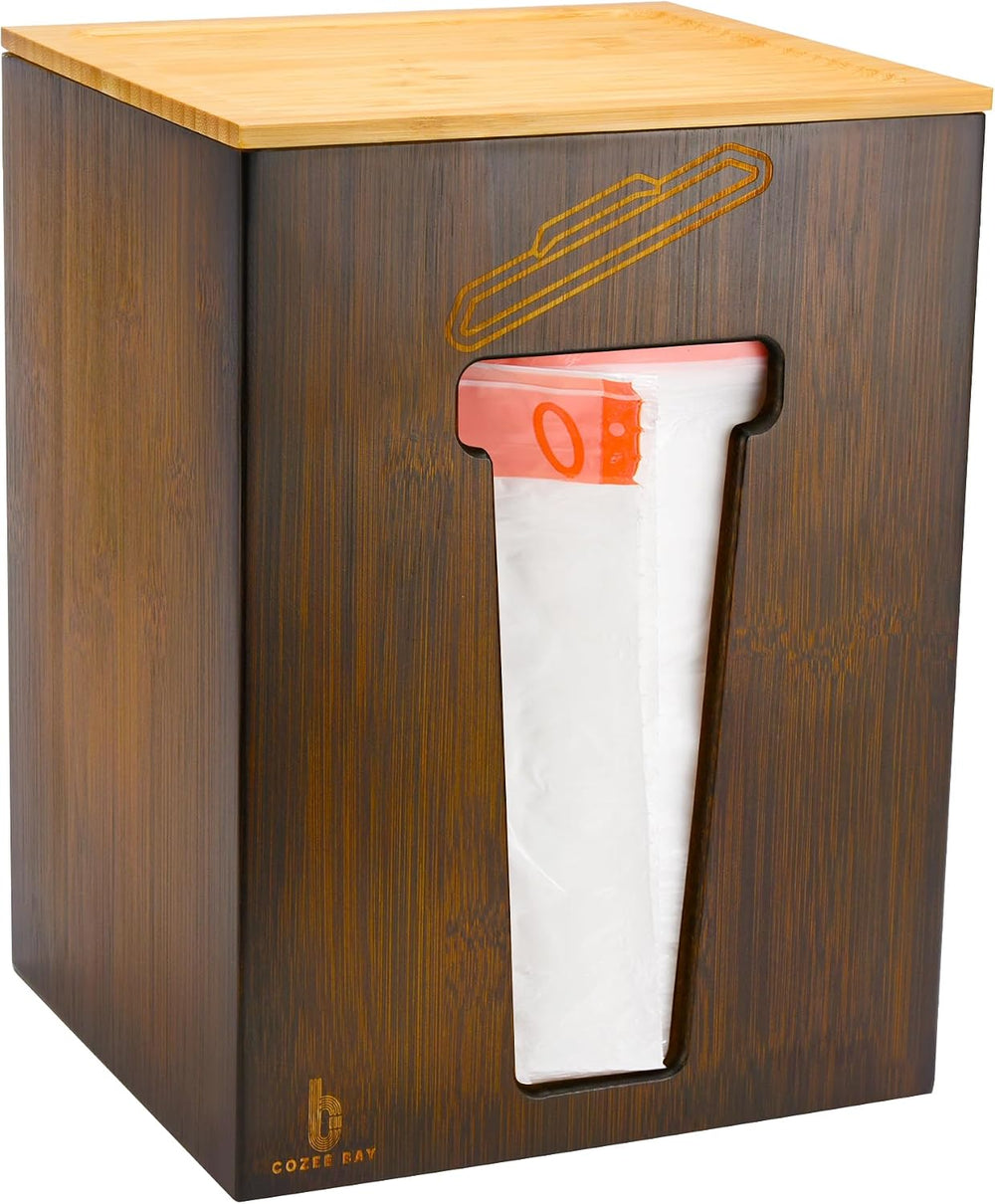 Bamboo Trash Bag Dispenser with Lid, Trash Bag Holder Organizer, Garbage Bag ...
