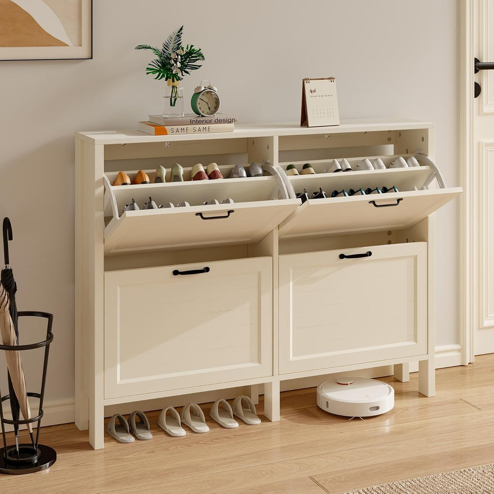 LOUVIXA Shoe Cabinet with 4 Flip Drawers, Narrow Shoe Storage Cabinet, Freest...