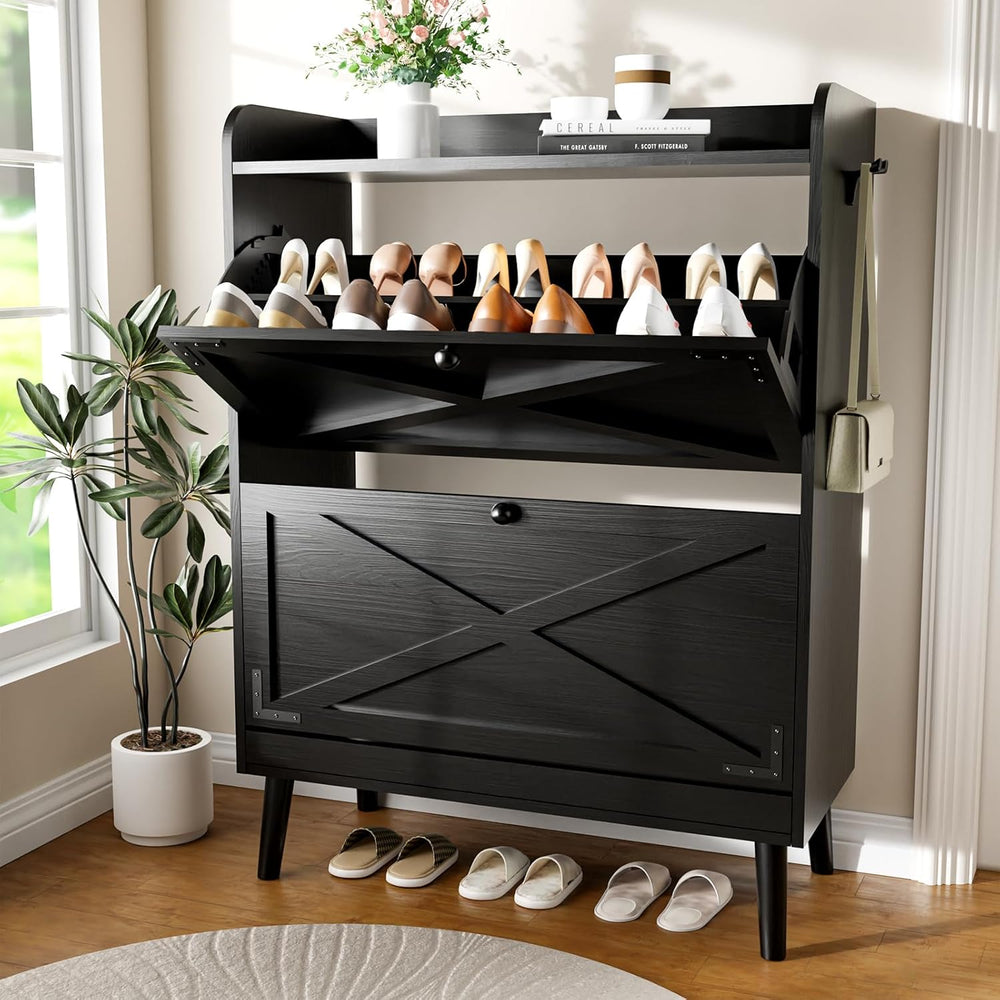 YZ HOME Shoe Storage Cabinet with 2 Flip Drawers, Entryway Shoe Cabinet with ...
