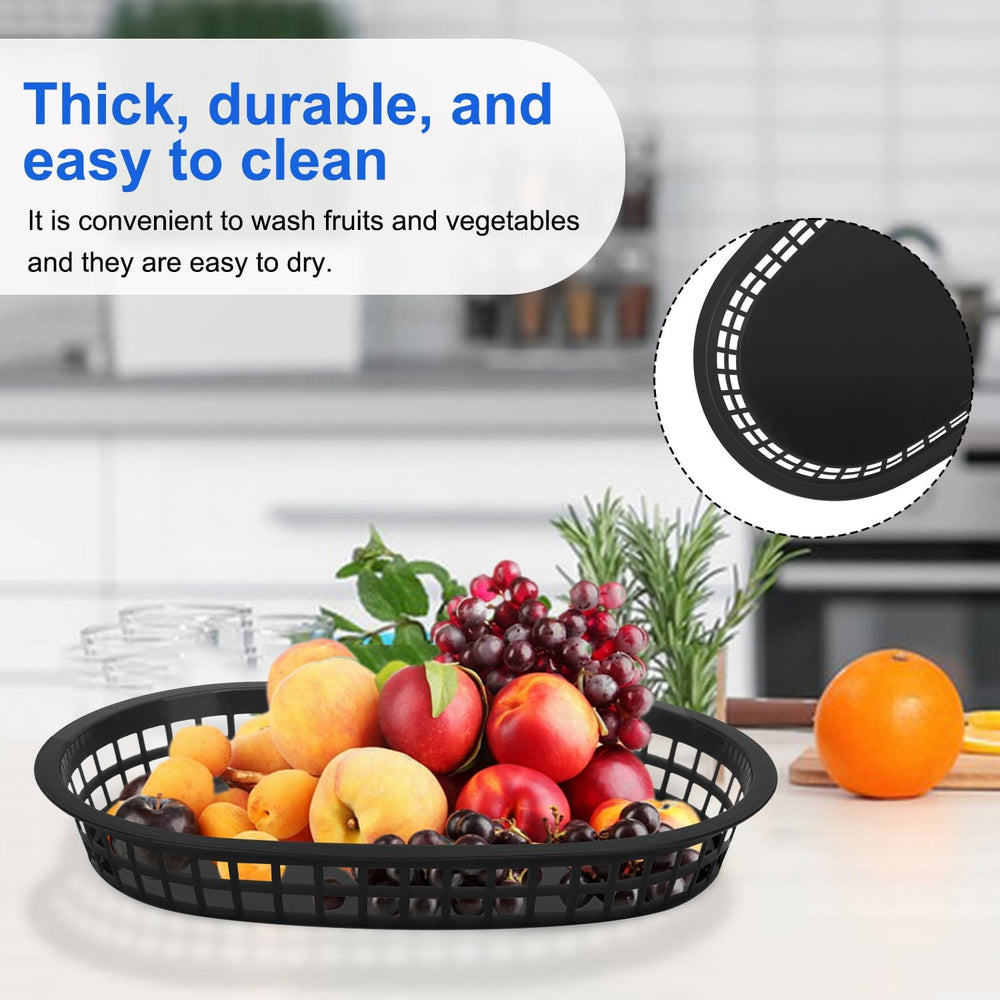 50 Pack Fast Food Baskets, 10.6 x 6.7 Inch Black Plastic food Baskets, Food S...