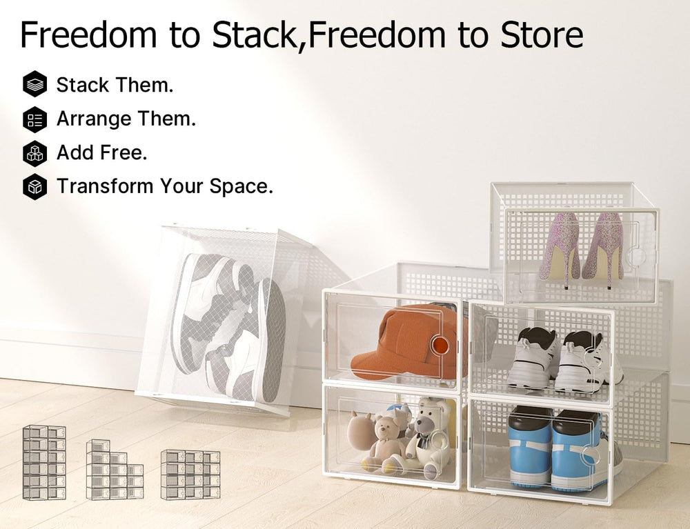 Kuject XX-Large Shoe Storage Boxes 12 Pack, Clear Stackable Shoe Organizer