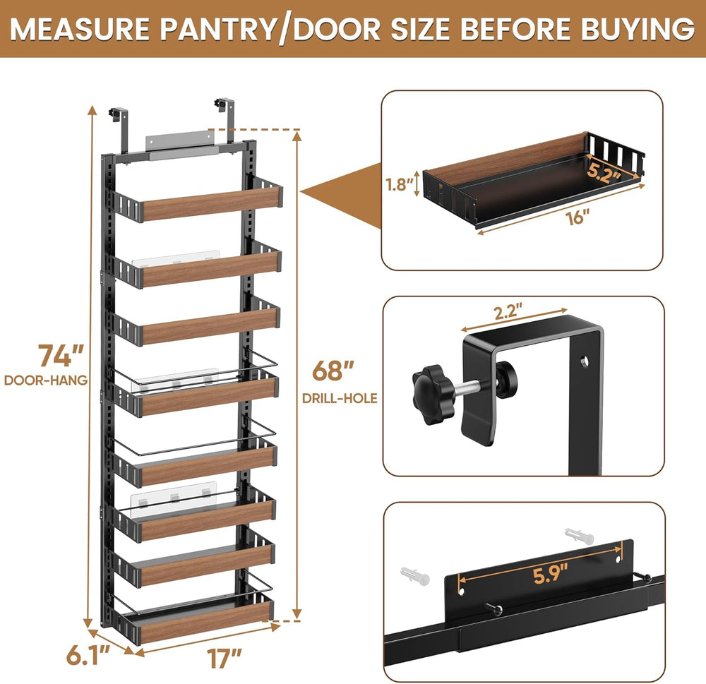 POKIPO 8 Tier Over The Door Pantry Organizer, 2 IN 1 Wall Mount or Hanging Sp...