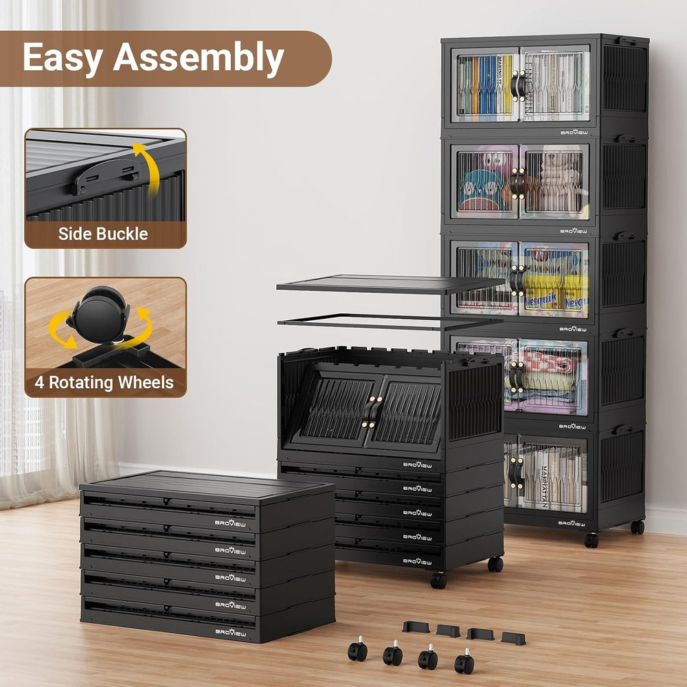 BROVIEW 240Qt Stackable Storage Bins with Lid for Home Dorm, 3Pack Black