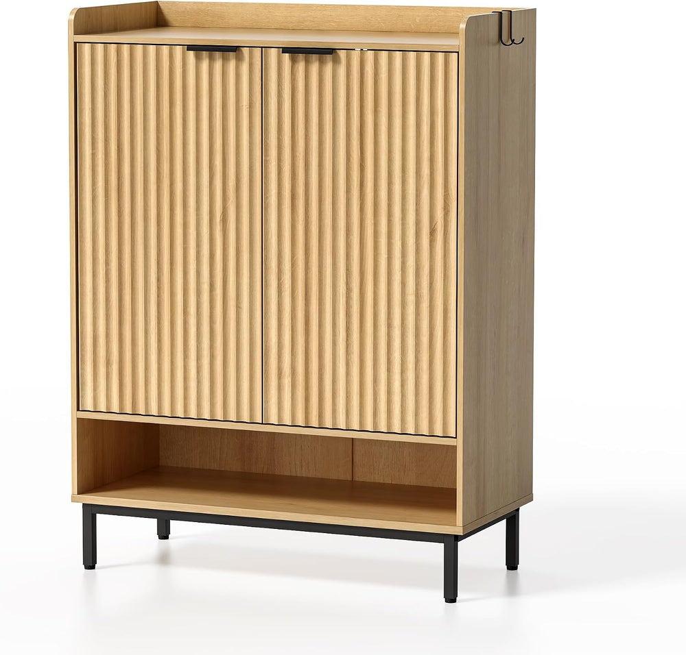 EYYTHUNG Fluted Shoe Cabinet with Doors, Large Wooden Shoe Storage Cabinet wi...