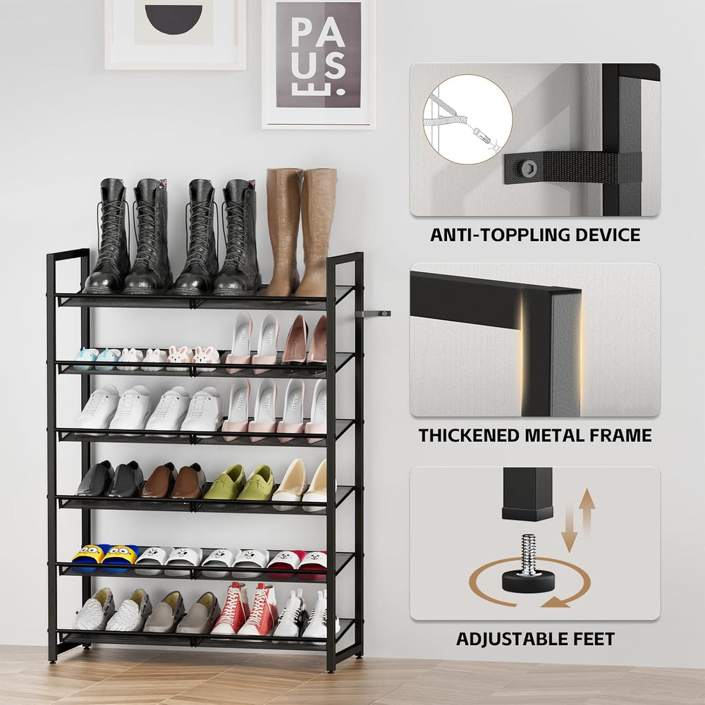 Shoe Rack, 6-Tier Metal Shoe Organizer, Tall Shoe Rack for Closet,entryway,Ga...