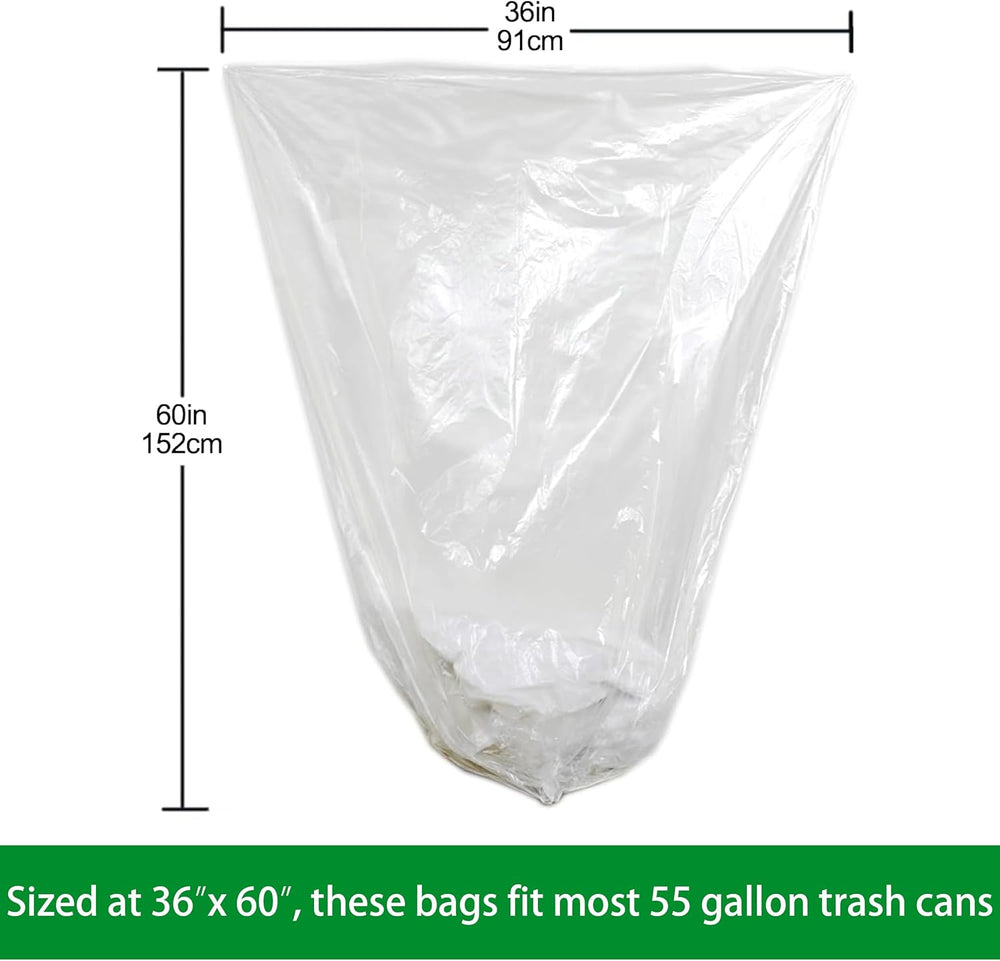 TYPLASTICS 55 Gallon Clear Trash Can Liners, 200 count, 36" x 60"