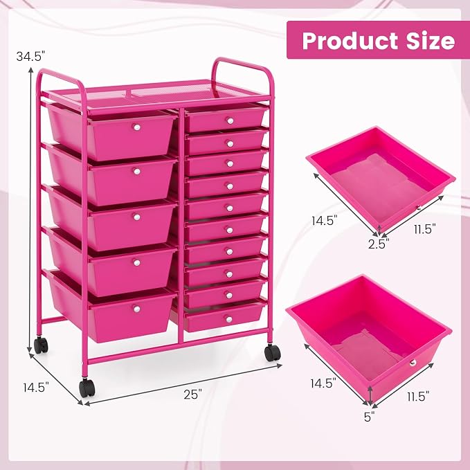 GOFLAME 15-Drawer Rolling Storage Cart, Utility Cart