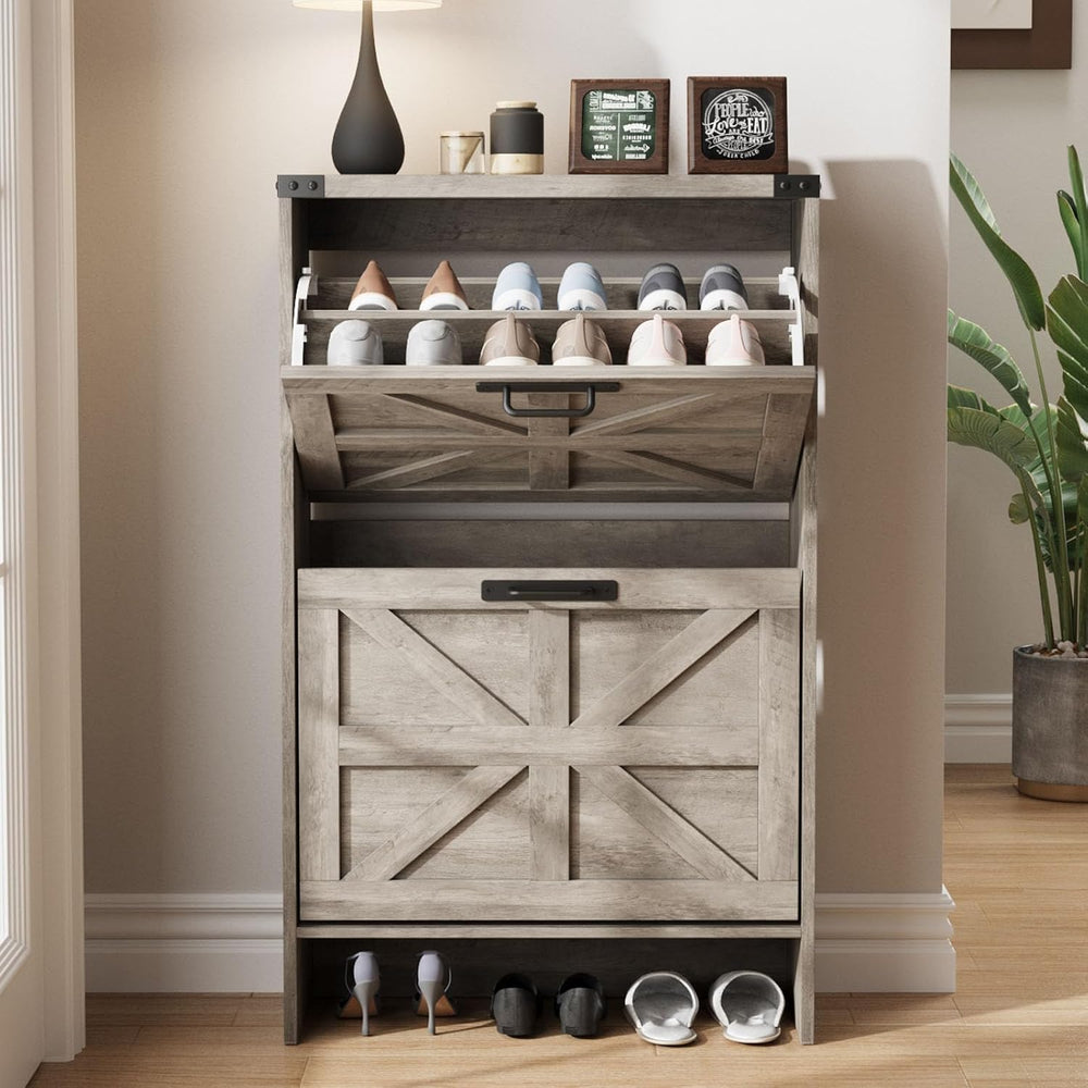 Halitaa Shoe Storage Cabinet for Entryway,Farmhouse Slim Shoe Cabinet with 2 ...