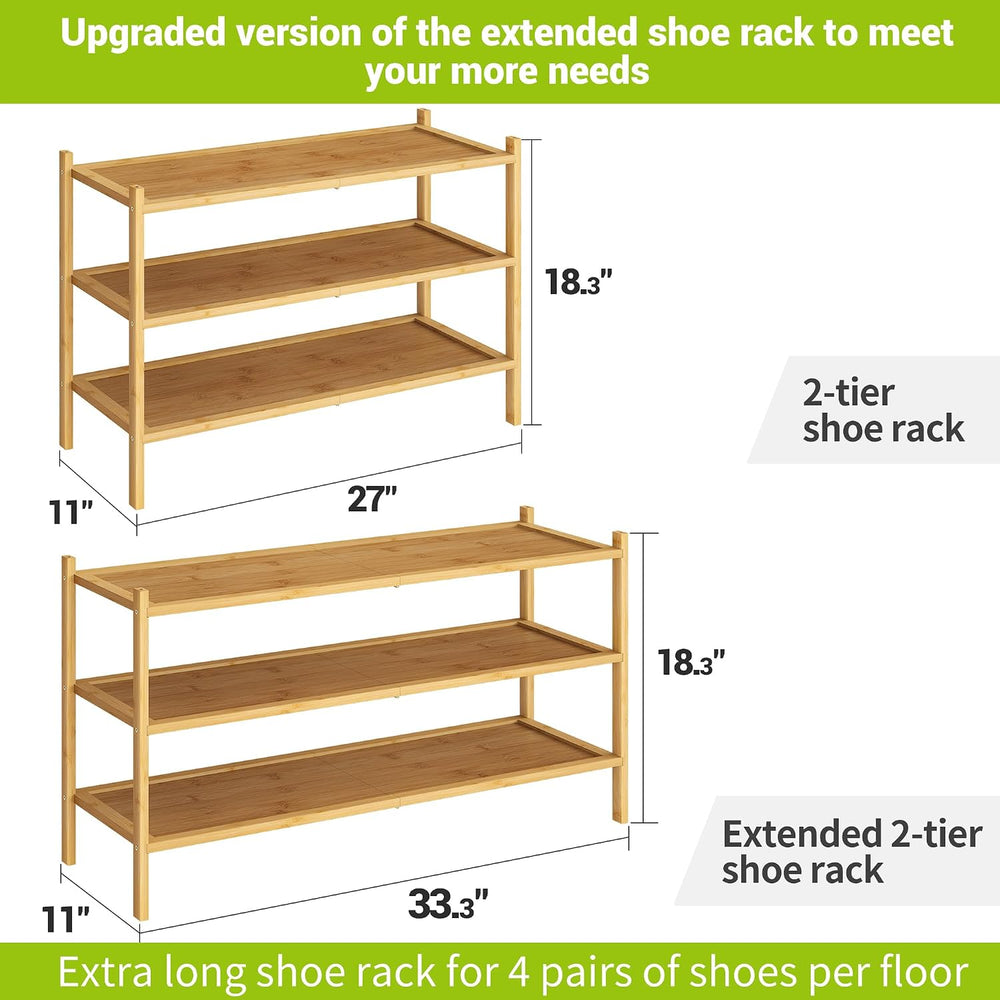 BMOSU 3-Tier Bamboo Extended Shoe Rack Premium Stackable Shoe Shelf Storage O...