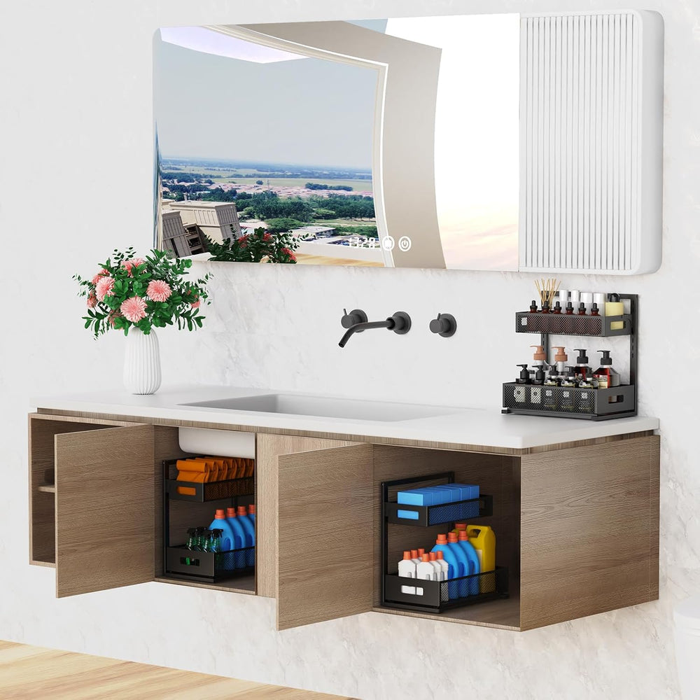 Petiza Under Sink Organizer Pull Out Cabinet Organizer Adjustable Height 2 Ti...