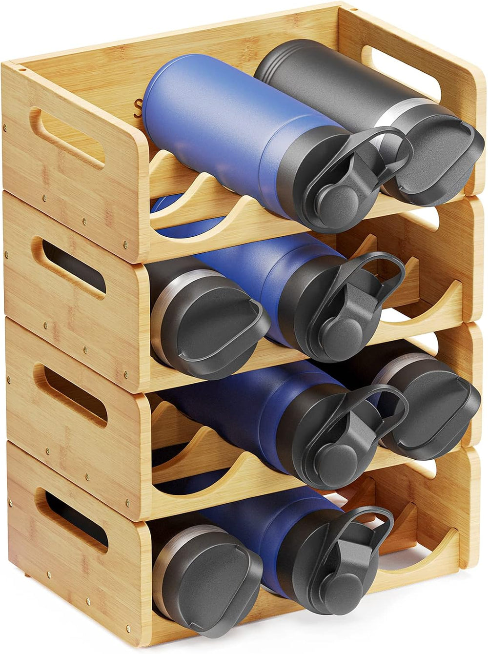 SpaceAid Bamboo Water Bottle Organizer with Labels, Kitchen Pantry Water Bott...