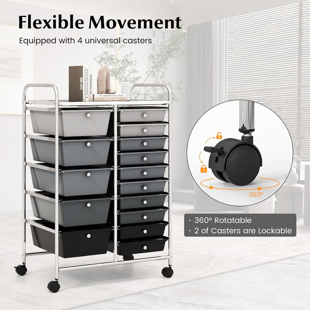 COSTWAY 15 Drawer Rolling Storage Cart, Mobile Storage Organizer