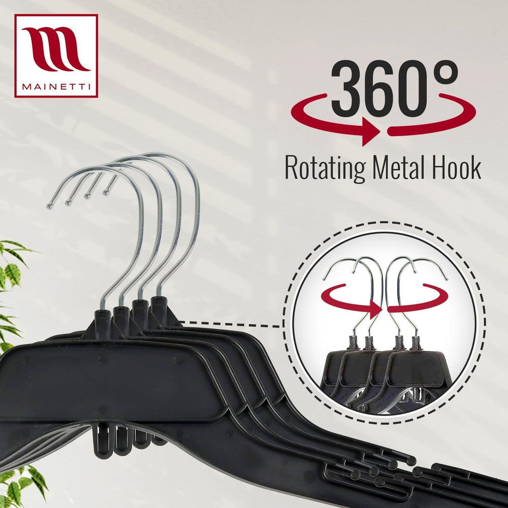 Mainetti 17in Black Plastic Shirt Hangers with Rotating Hook (100 Pack)