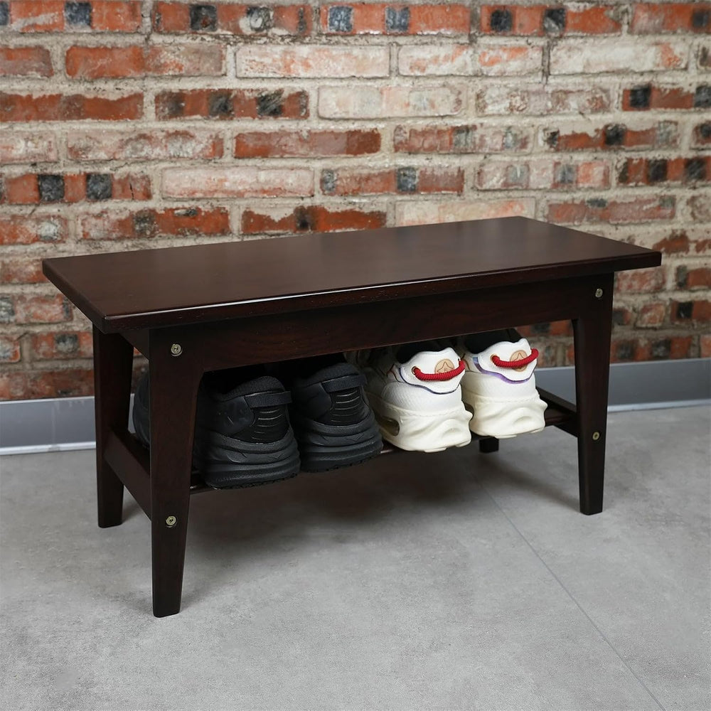 CONSDAN Wood Shoe Bench Rack, USA Grown Hickory, Entryway Bench with Shoe Sto...