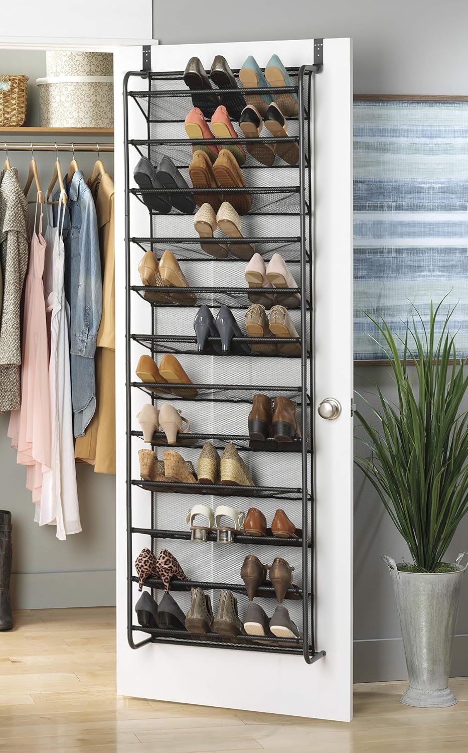 Whitmor 36 Pair Over the Door Shoe Rack, 12 Tier Hanging Shoe Organizer, Heav...