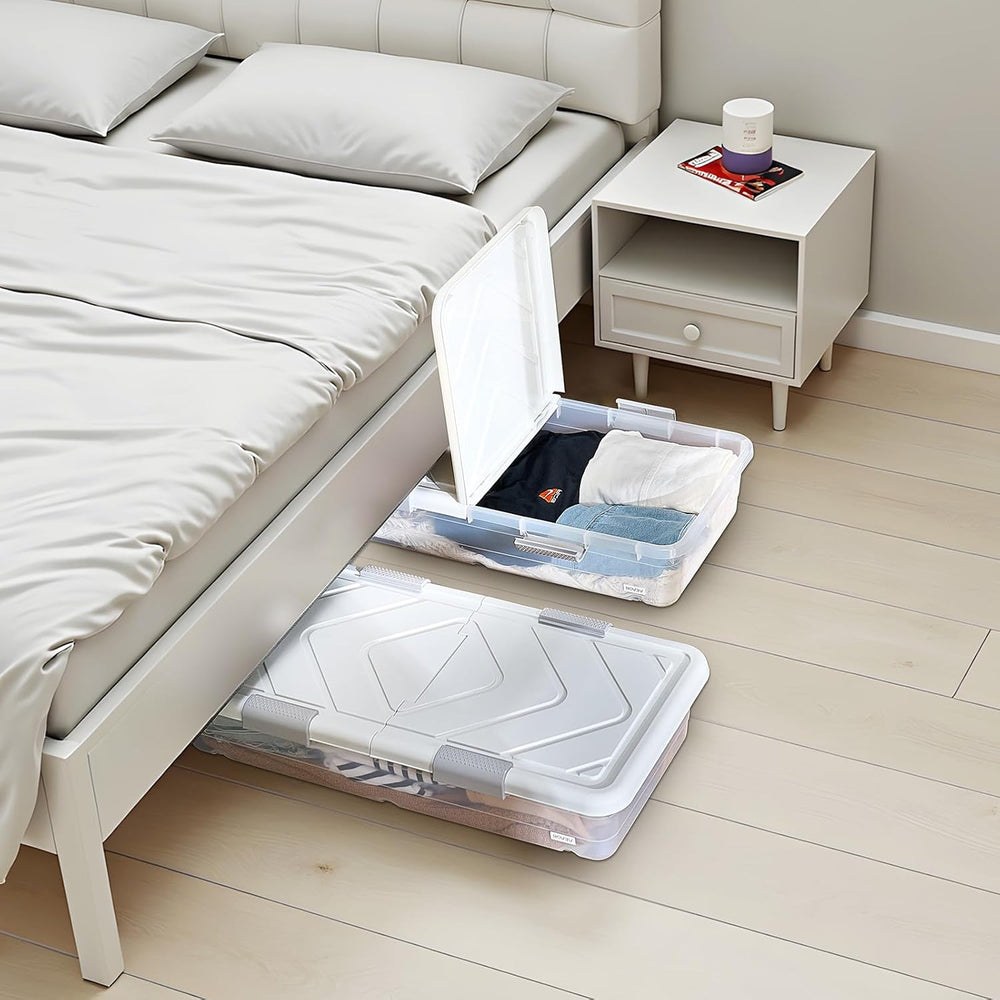 VEVOR Under Bed Storage with Wheels, 31.7 x 15.6 x 6.9 inch Underbed Containe...