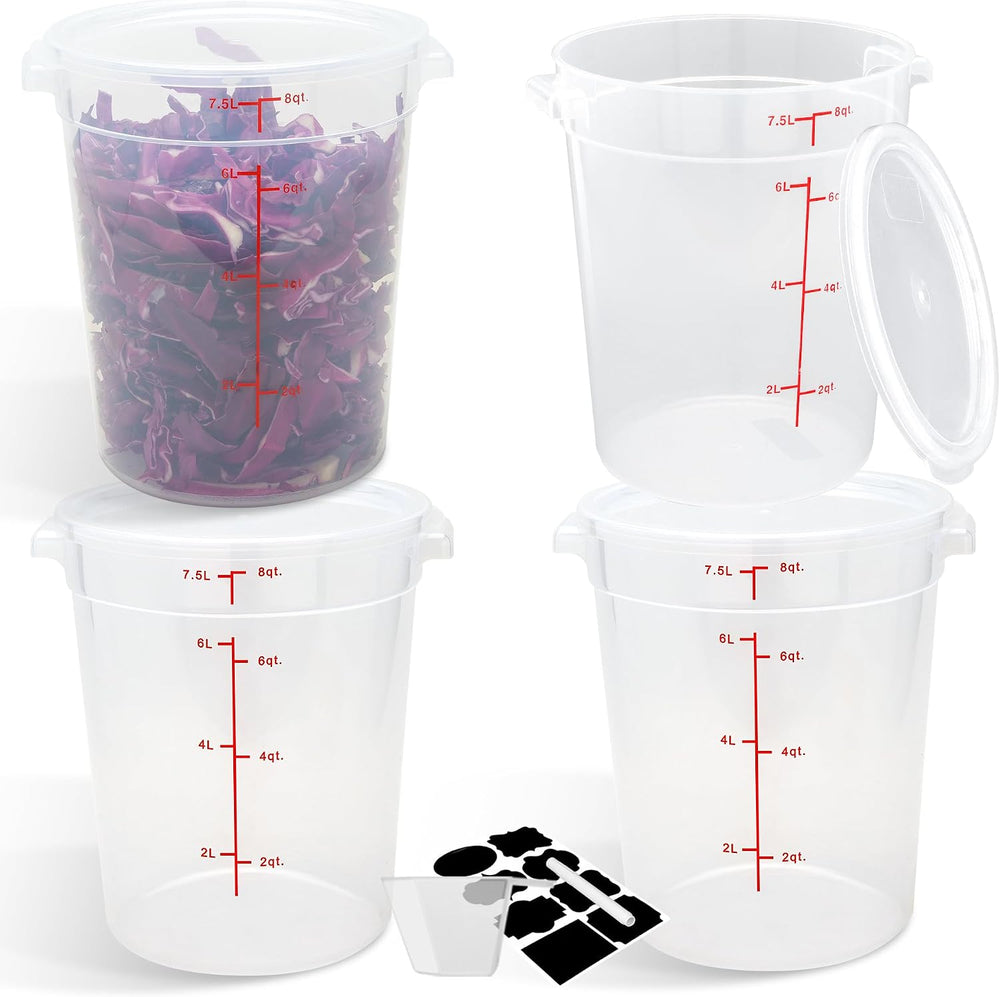 BIEAMA 4 Pack 8 Qt Round Food Storage Containers with Lids, Translucent PP