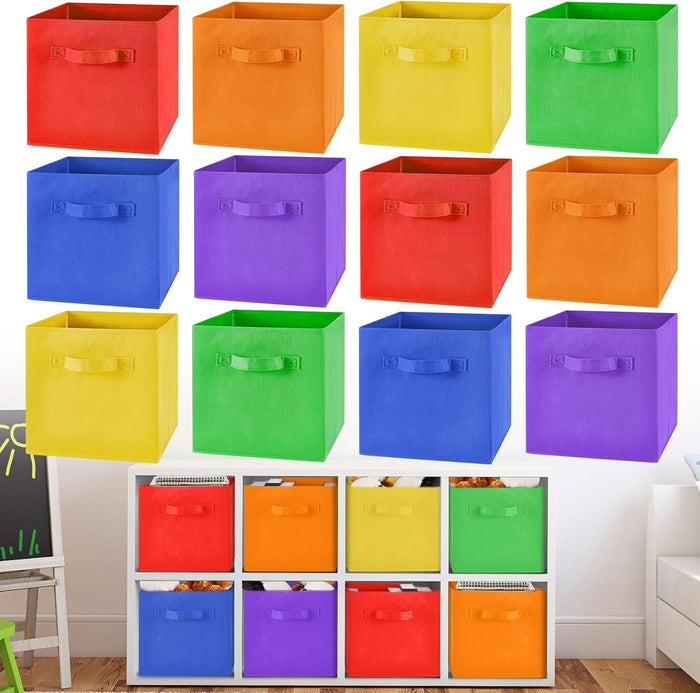 Yinder 12 Pcs Cube Storage Bin Rainbow 10.5''x10.5''x11'' Storage Cubes