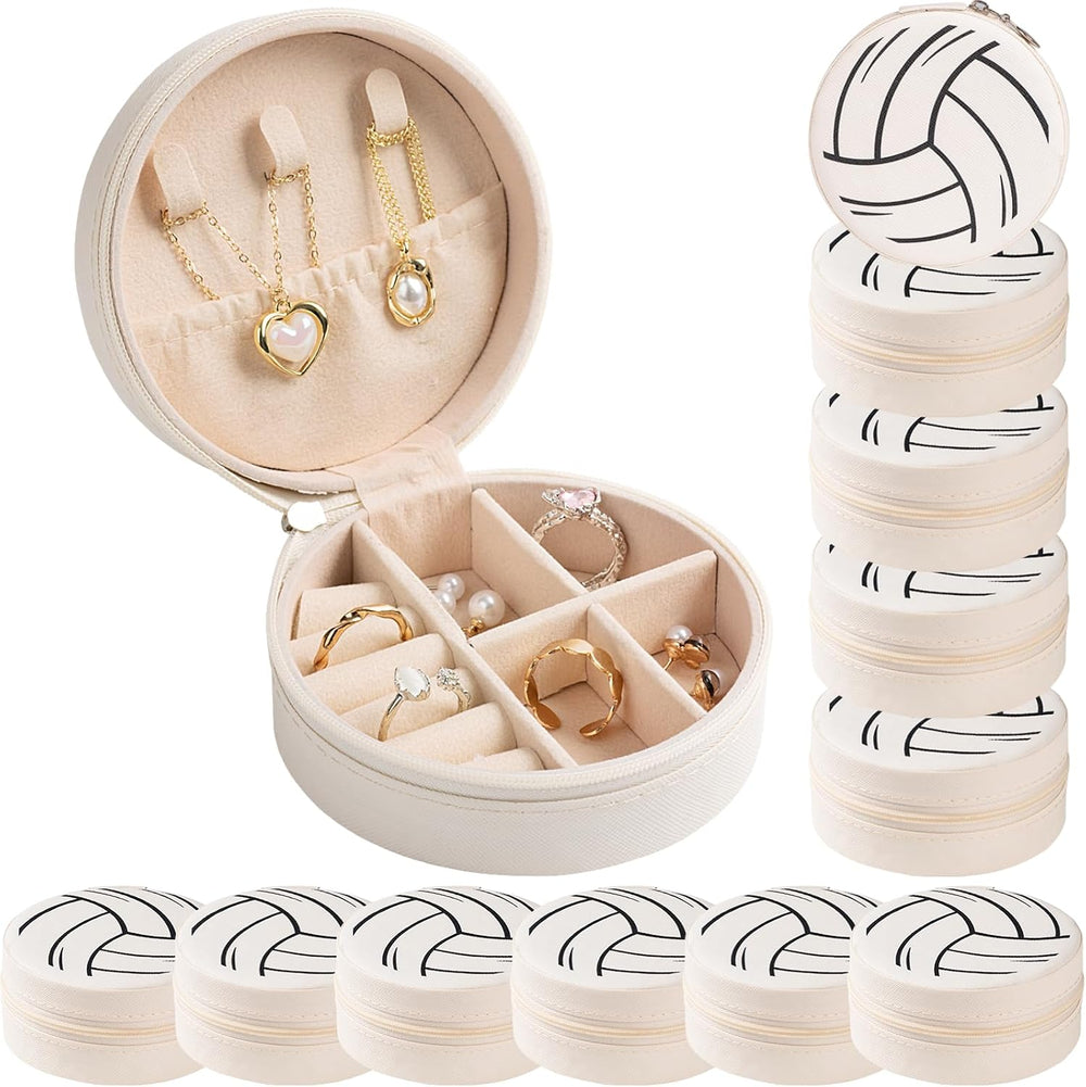 12-Pack Volleyball Jewelry Box Bulk Team Gifts for Girls, Round Mini Travel J...