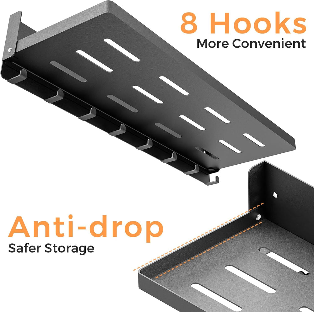 Folding Shelf with Hooks Wall Mount, Laundry Room Metal Shelves, Fold Up 90° ...