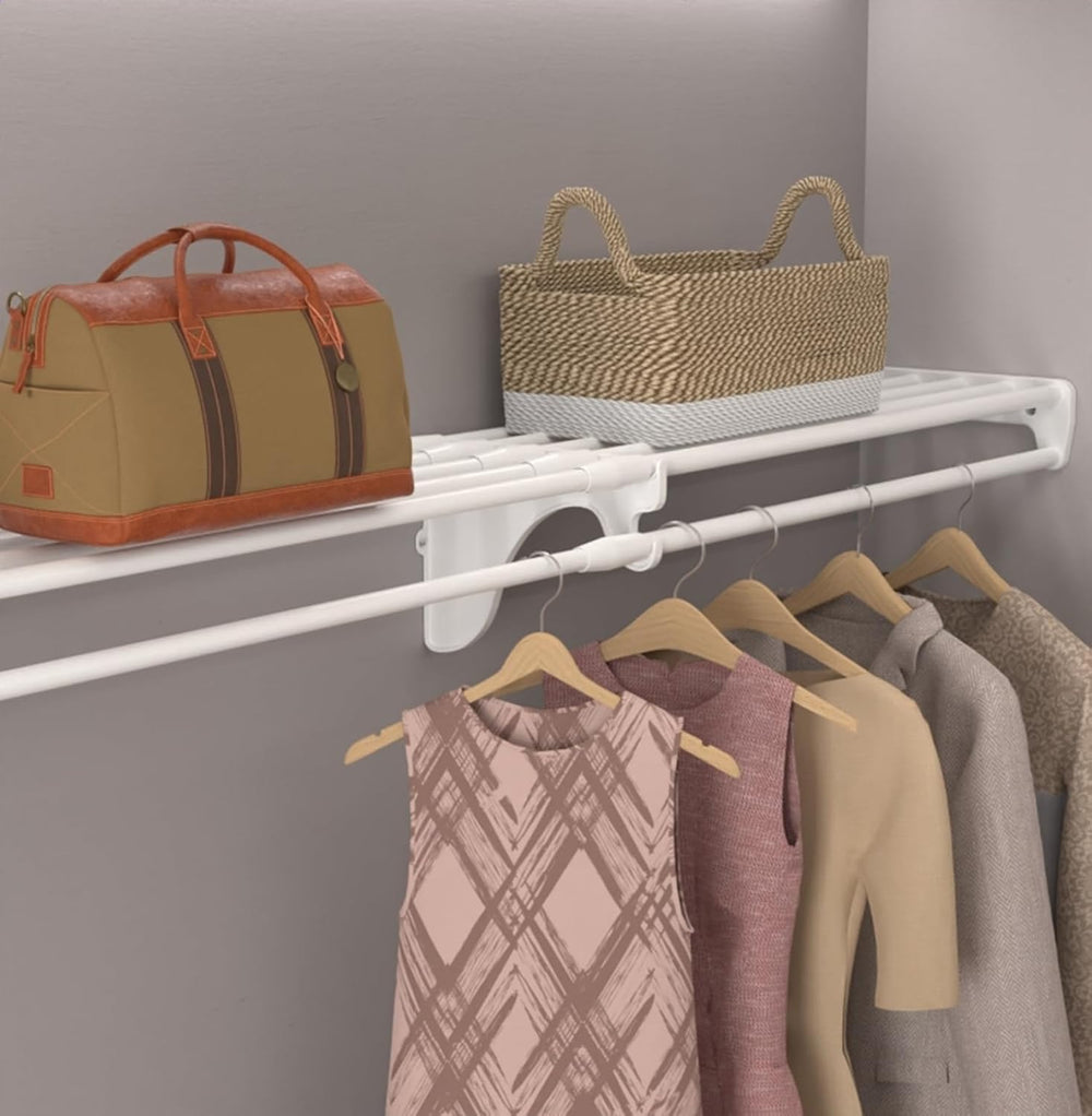 EZ SHELF Closet Shelf with Hanging Rod - 28-48” Expandable, White, Closet She...