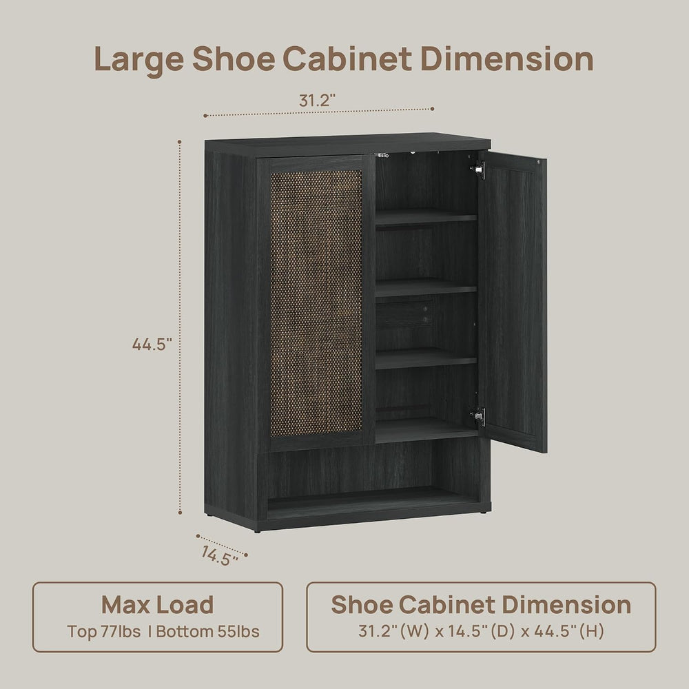 SICOTAS 65.6" Wide Rattan Shoe Storage Cabinet for Entryway with Doors