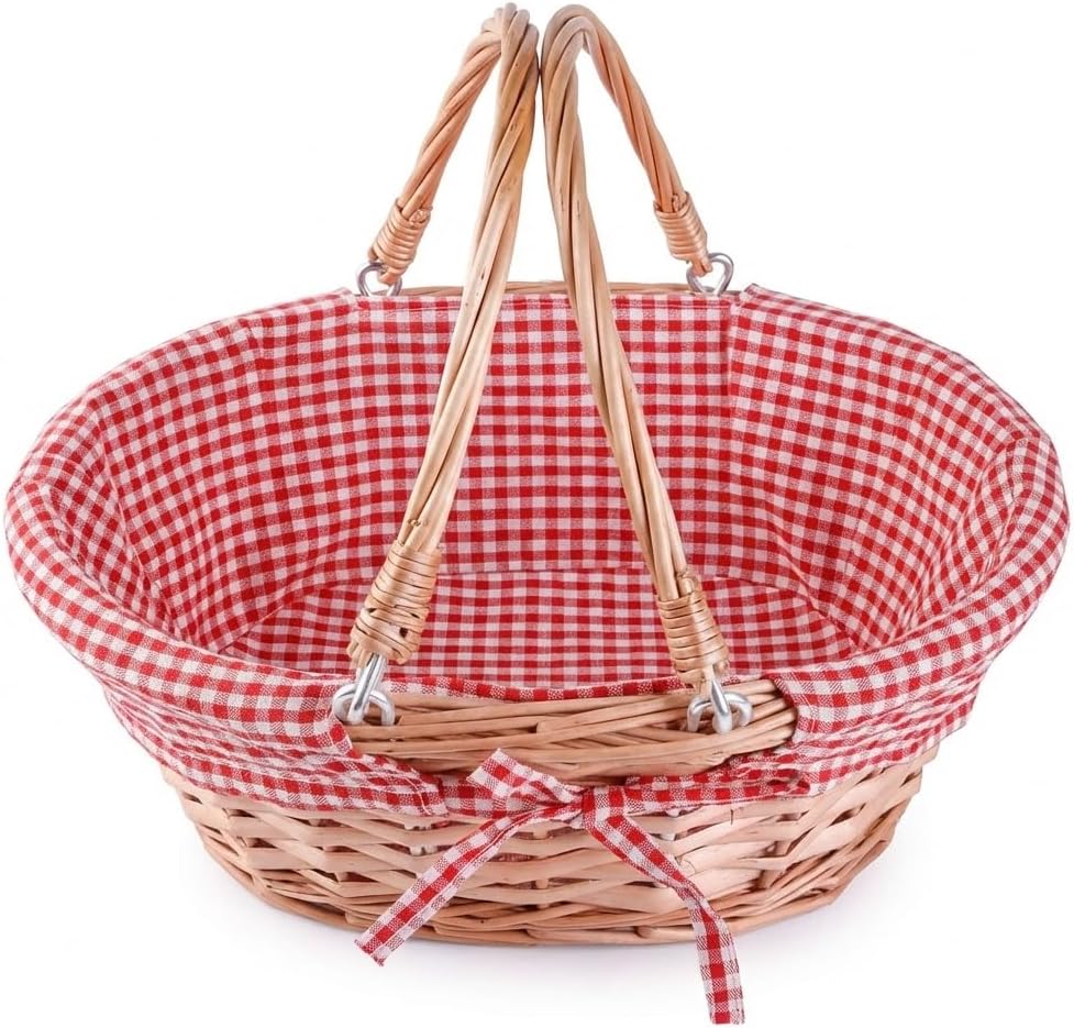 Oval Wicker Bread Basket, Handwoven Willow with Removable Liner, Folding Hand...