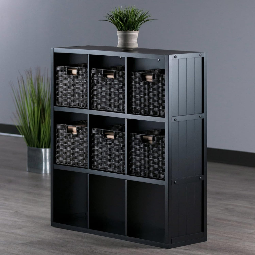 Winsome Timothy 7-Pc 3x3 Storage Shelf with 6 Foldable Woven Fiber Baskets, B...