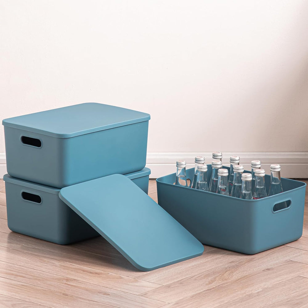 Plastic Storage Bins with lids, Storage Baskets, Container with handle