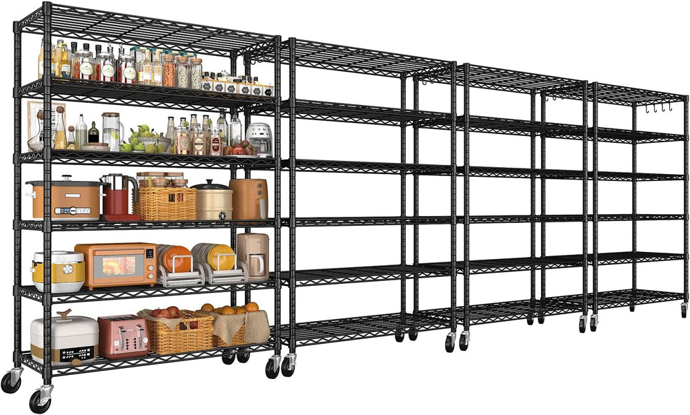 6 Tier 36" W x 16" D x 79" H Rolling Wire Metal Storage Shelve...