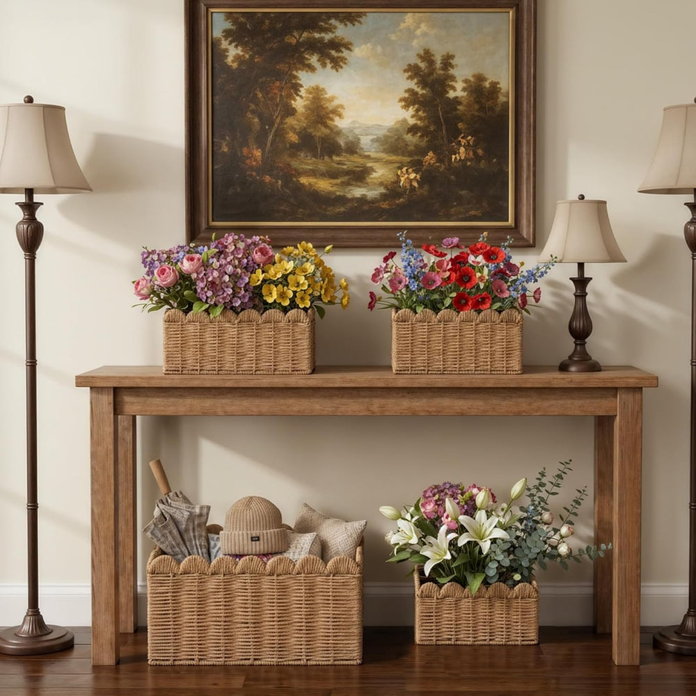 3 Pcs Wicker Baskets for Organizing,Scalloped Baskets, Hand-woven Wicker Stor...