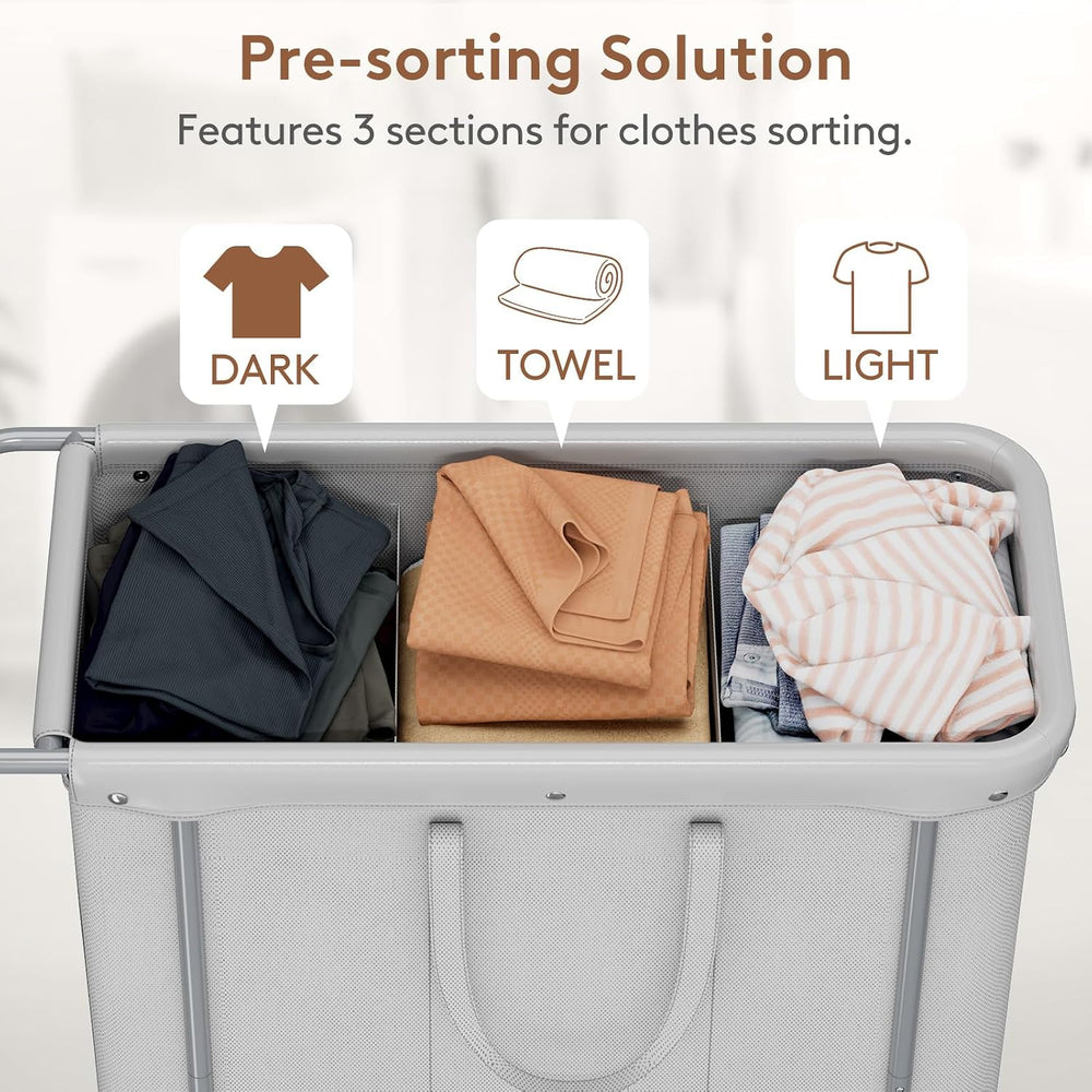 Lifewit 200L Rolling Laundry Basket with Steel Frame, Removable Bag, Silver Gray