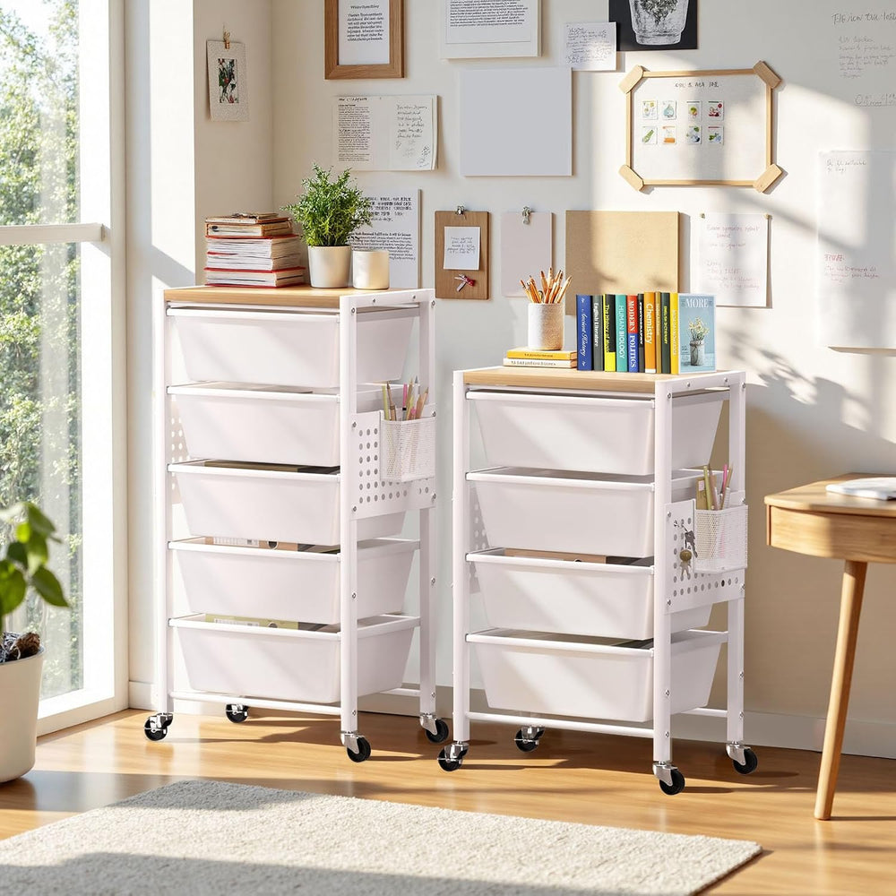 Rolling Cart with 5 Drawers, Plastic Drawer Storage Carts with Wheels & W...