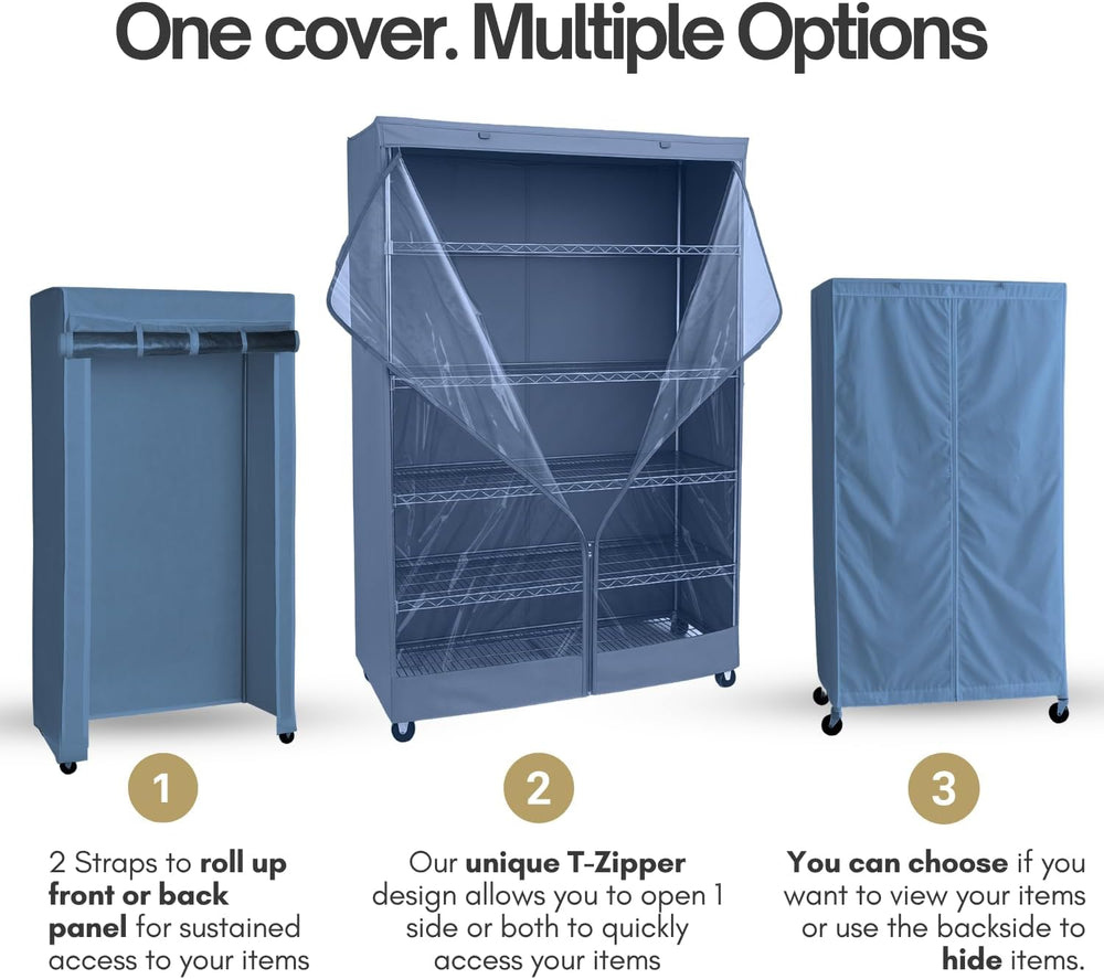 Formosa Covers Premium Clear Front Wire Shelf Cover Dusty Blue - Heavy-Duty S...