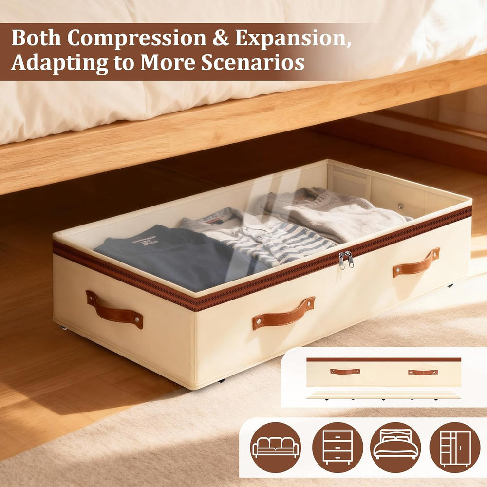 Dolicer 2 Pack Under Bed Storage with Wheels, 6in-10in Height Adjustable Unde...