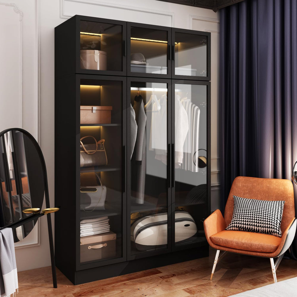 Homsee Bookcase Bookshelf with LED Lights, 5-Tier Shelves and 6 Glass Doors, ...