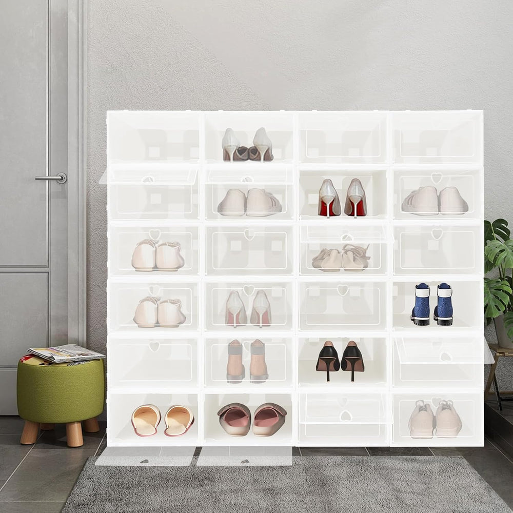 24Pcs Shoe Storage Box, Shoe Box Side Open, Clear Shoe Boxes Stackable, Plast...