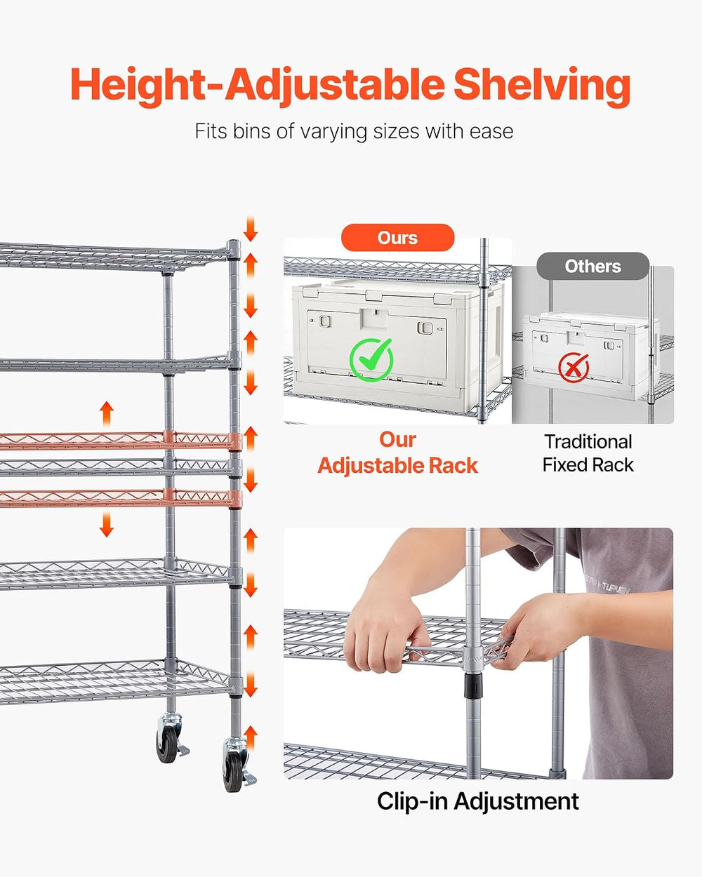 VEVOR 5-Tier Rolling Bin Storage Rack, 16 Organizer Bins, Bin Rack Storage St...