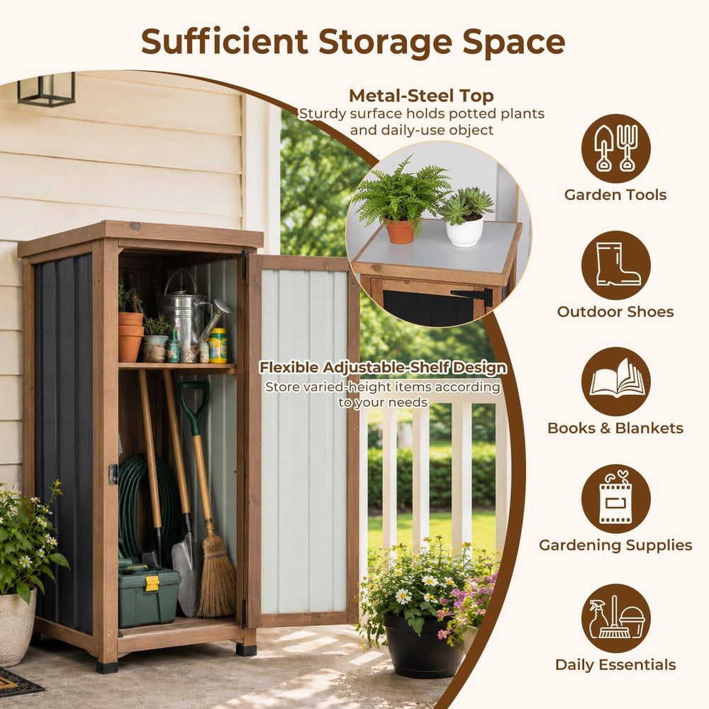 PetsCosset Small Outdoor Storage Cabinet Waterproof with Metal Top, Wood &...