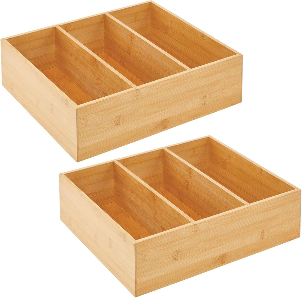 mDesign Bamboo Pantry Organizer Bin Box, 3 Sections - Wooden Stackable Basket...