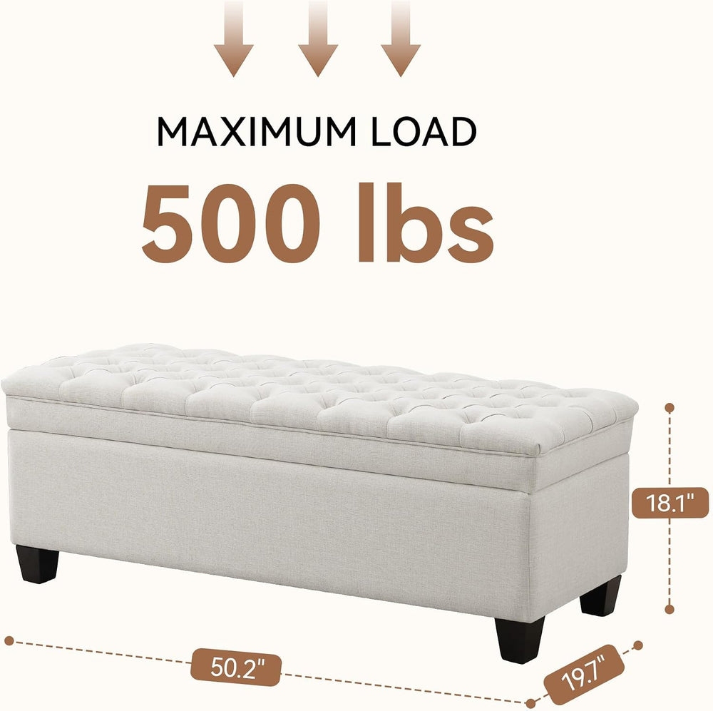 50" Storage Ottoman Bench, Rectangular End of Storage Bench, Upholstered...