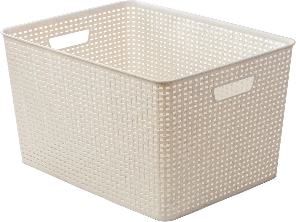 BINO | Plastic Storage Baskets, 45 Liter - 2 Pack, Natural | THE WOVEN COLLEC...