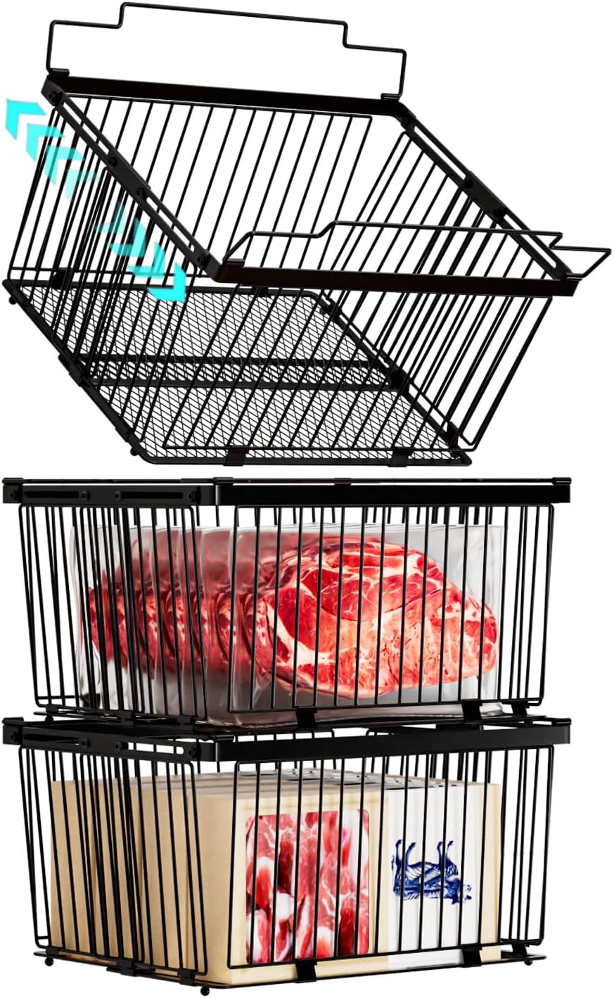 Large Freezer Organizer Bins for 5 to 9 Cu.Ft,Leak-Proof Bottom,3 Pack