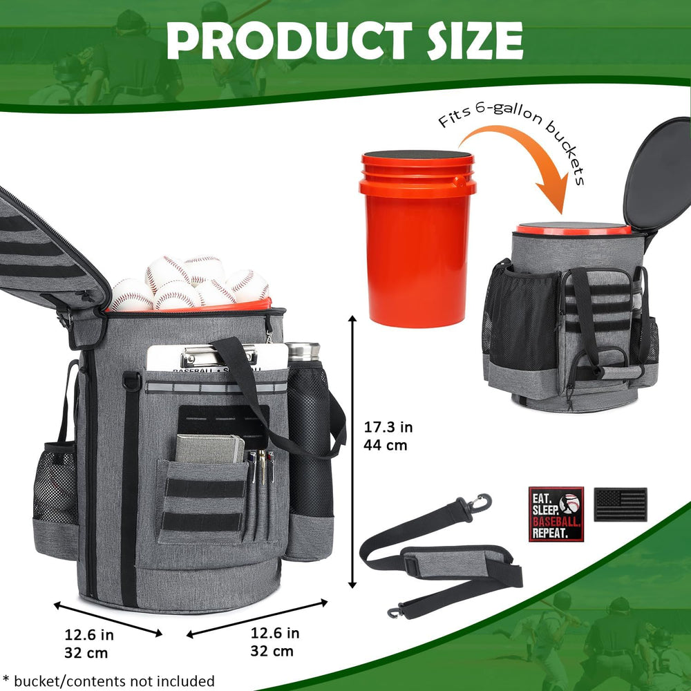 Baseball Bucket Bag, Softball Coaches Bags Fit 6 Gallon Buket