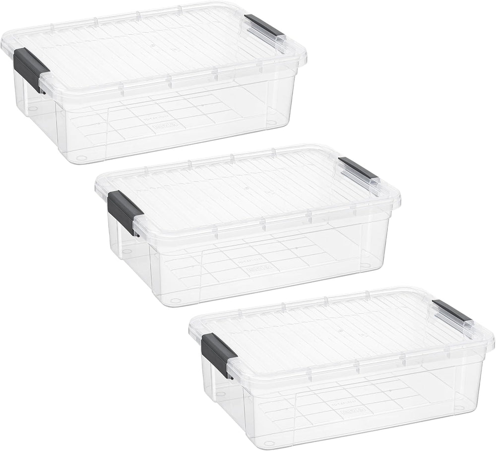 Superio 13.7 Quart Clear Plastic Storage Bin with Lid, Stackable Organizer Bo...