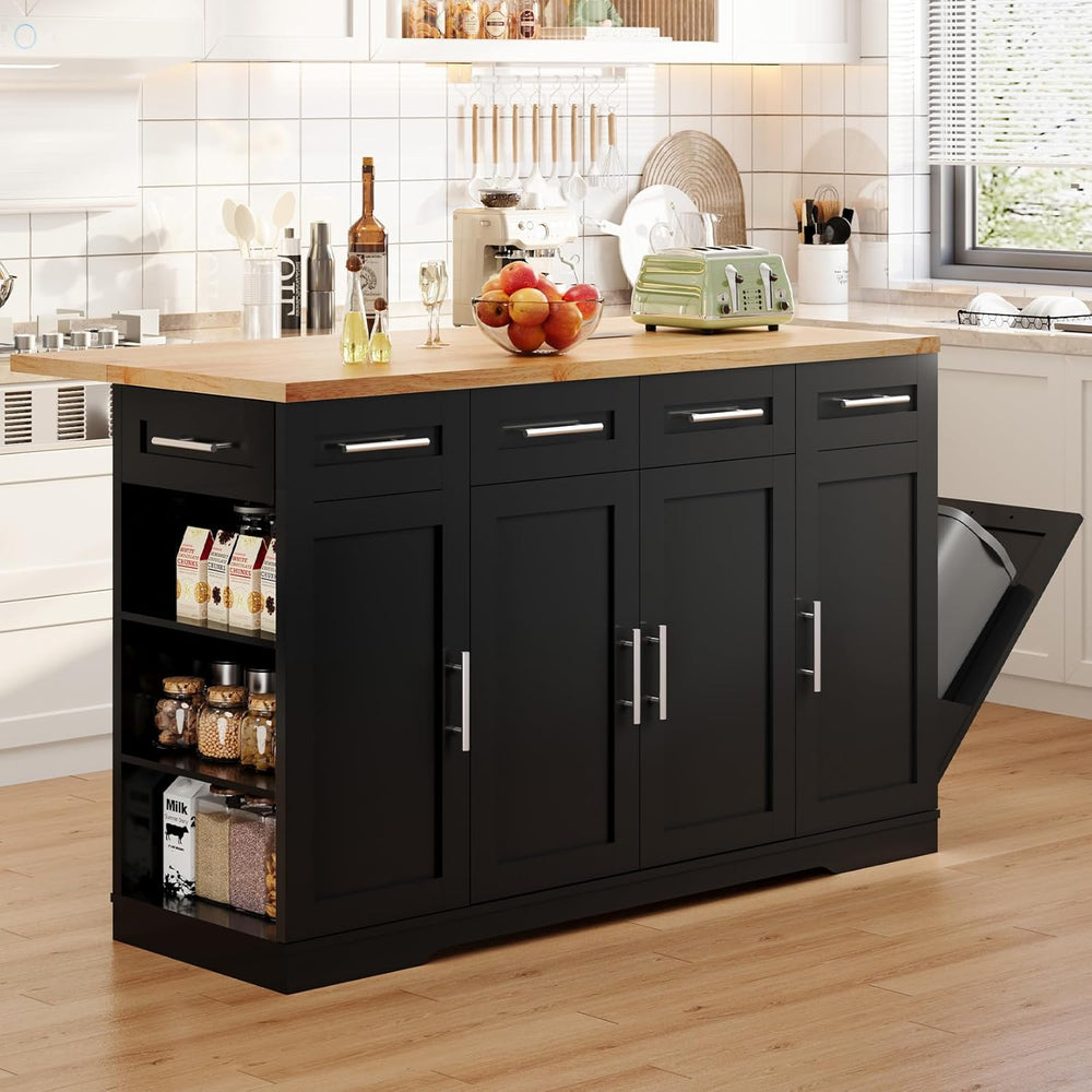 Dripex 53'' Rolling Kitchen Island with Power Outlet, Drop Leaf &...
