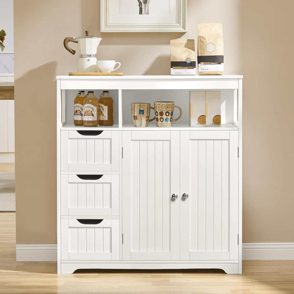 Yaheetech Small Bathroom Storage Cabinet with 3 Drawers & 2 Doors, White