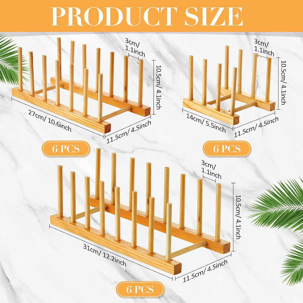 Zopeal 18 Pcs Bamboo Wooden Plate Racks Dish Rack Stand Holder 3/6/ 7 Slots D...