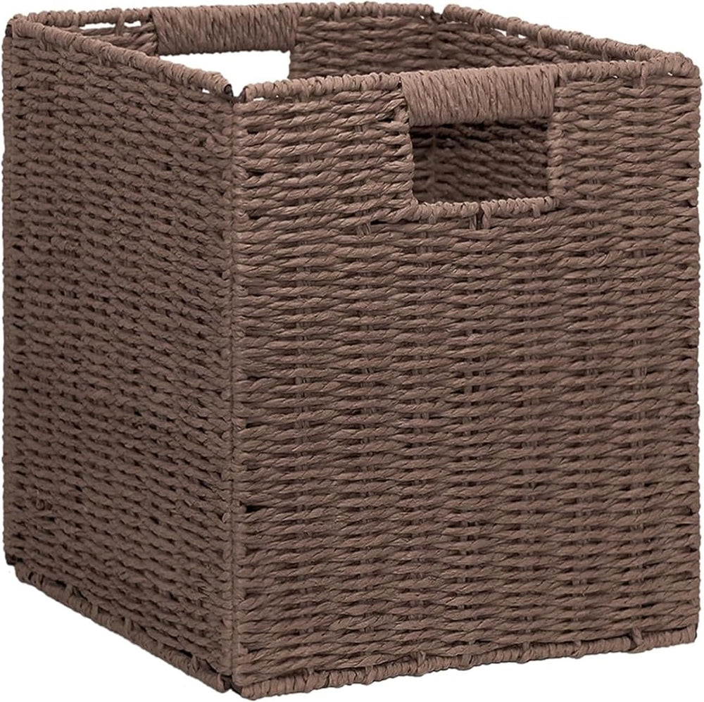 10.5x10.5in Storage Baskets Set of 3 Dark Brown Paper Rope Woven Baskets,Fold...