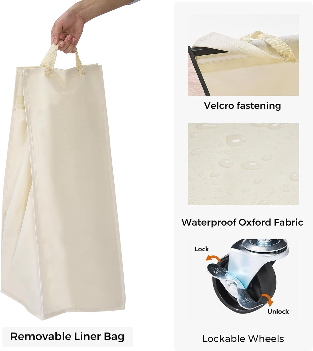 120L Laundry Hamper with Wheels, Lid and 2 Removable Liner Bags